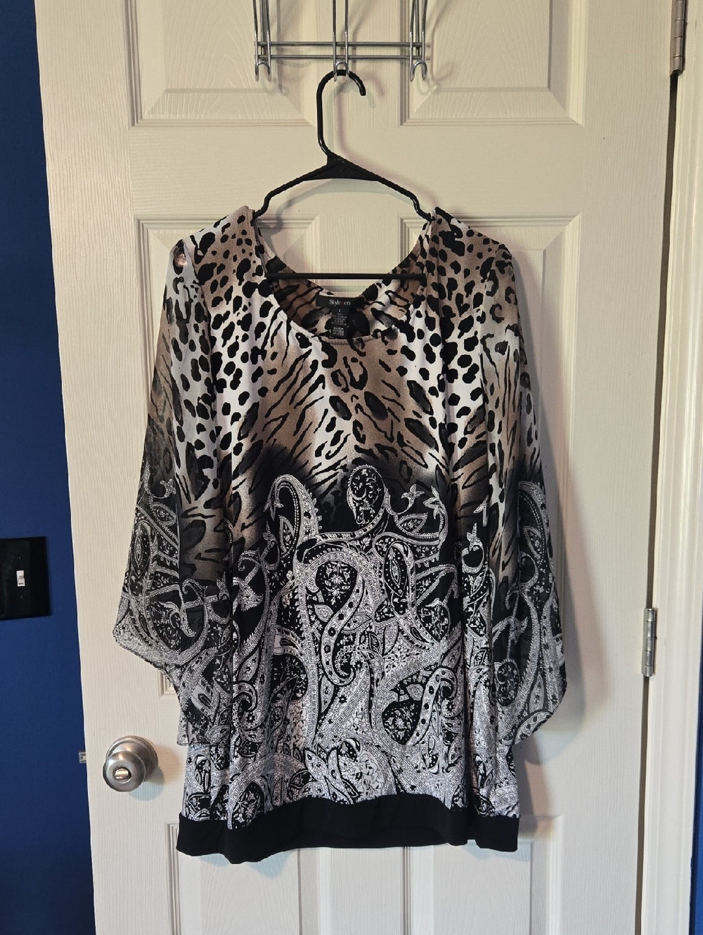 Style & Co. Mixed Animal and Paisley Print Tunic - Black, White & Brown